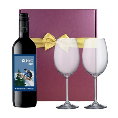 Alpino Montepulciano d'Abruzzo 75cl Red Wine And Bohemia Glasses In A Gift Box